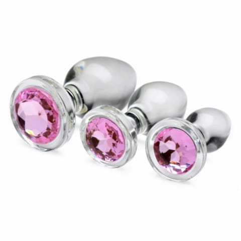 ⁨Glas Zestaw Szklanych Korkow Anatomicznych Pink Gem 3 Rozmiary⁩ w sklepie Wasserman.eu