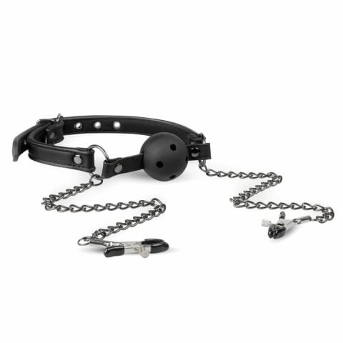 ⁨EasyToys Open Ball Gag Black z Regulowanymi Zaciskami, 4,3 cm⁩ w sklepie Wasserman.eu