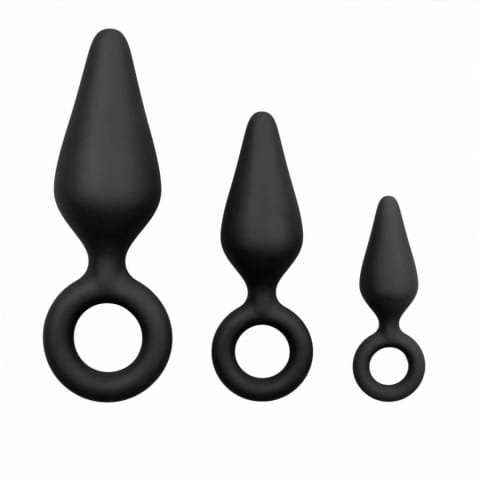 ⁨EasyToys Zestaw trzech czarnych korkow silikonowych z uchwytem Pull Ring⁩ w sklepie Wasserman.eu