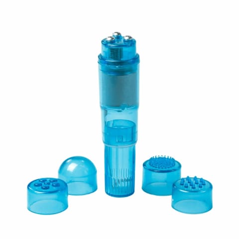 ⁨EasyToys Pocket Rocket Blue - Kompaktowy masażer intymny z 4 nasadkami⁩ w sklepie Wasserman.eu