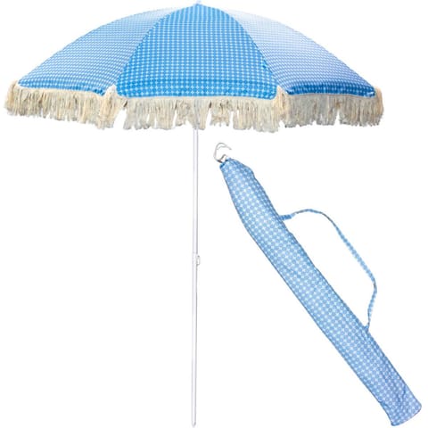 ⁨PARASOL PLAŻOWO OGRODOWY Z FRĘDZLAMI 174CM NIEBIESKI⁩ w sklepie Wasserman.eu