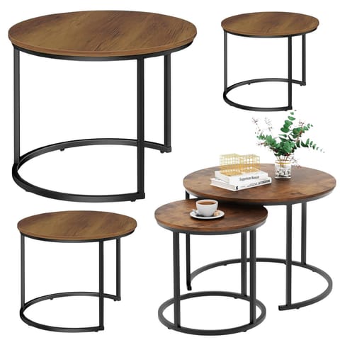 ⁨Zestaw Okrągłe Stoliki Kawowe 3w1 Vintage Naturalne Drewno 51cm 40cm 30cm⁩ w sklepie Wasserman.eu