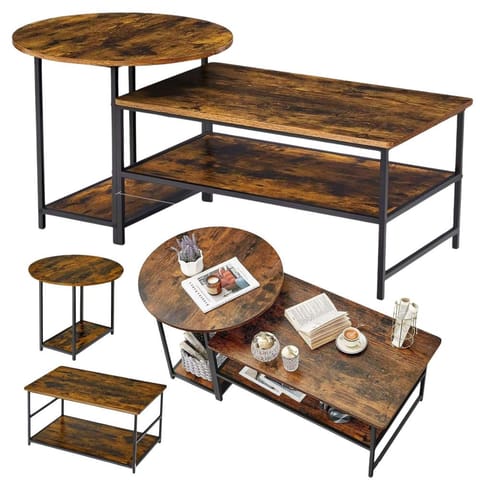 ⁨Zestaw Stolików Kawowych 2w1 Vintage Drewno Rustykalne 123x60x51cm⁩ w sklepie Wasserman.eu