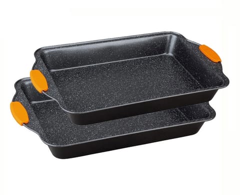 ⁨BERLINGER HAUS 2 PCS OBLONG ROASTER WITH SILICONE HANDLE GRANIT DIAMOND LINE⁩ at Wasserman.eu