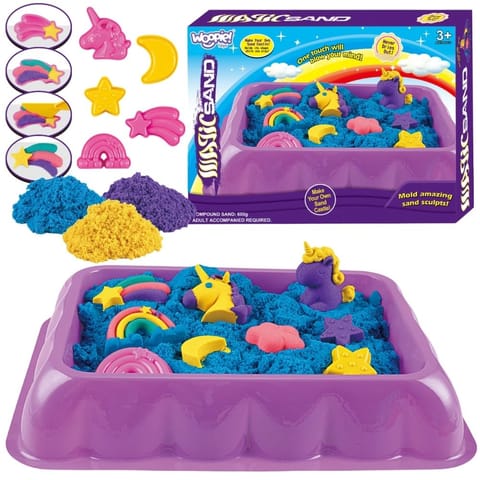 ⁨WOOPIE Piasek Kinetyczny 0,6 kg Zestaw Jednorożec Stolik z Foremkami⁩ w sklepie Wasserman.eu