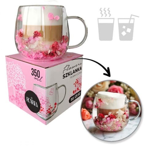 ⁨Szklanka termiczna z kwiatami w środku, gipsówka hortensje róż 350 ml 1szt SZK182⁩ w sklepie Wasserman.eu
