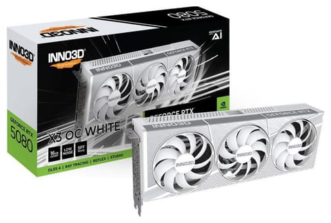 ⁨Karta graficzna INNO3D GeForce RTX 5080 X3 WHITE 16GB OC DLSS 4 (N50803-16D7X-17605211)⁩ w sklepie Wasserman.eu