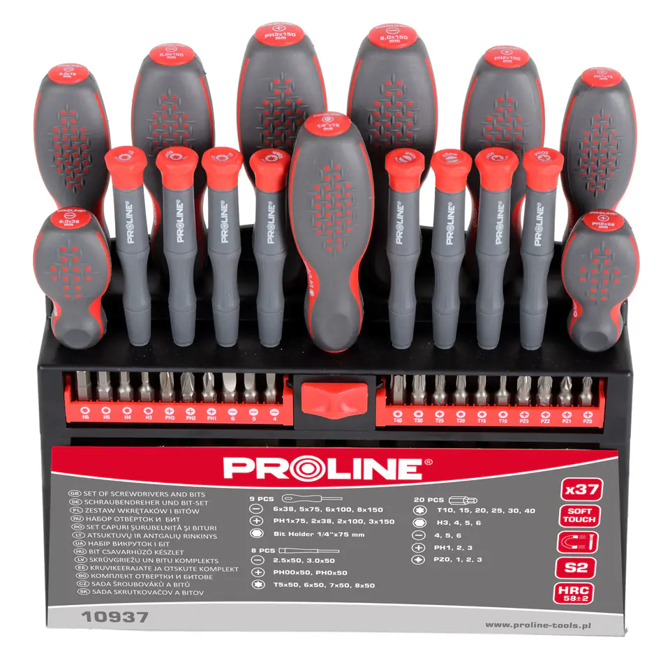 ⁨Set of screwdrivers and tips, 37 pcs., s2, soft touch, proline⁩ at Wasserman.eu