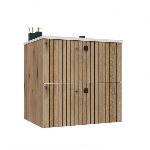 ⁨SZAFKA POD UMYWALKĘ TIGO 60 2S DĄB EVOKE RYFLOWANY FRONT + UMYWALKA⁩ w sklepie Wasserman.eu