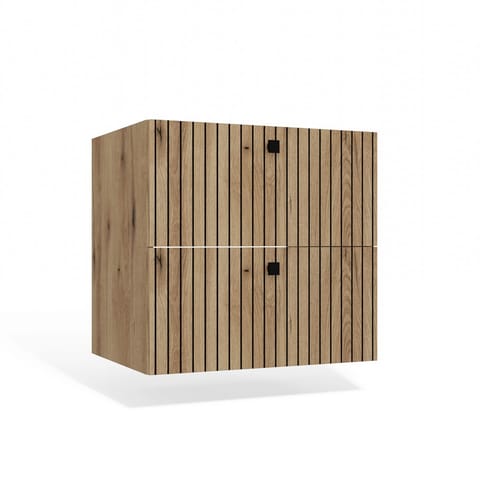 ⁨SZAFKA POD UMYWALKĘ TIGO 60 2S DĄB EVOKE 2 SZUFLADY RYFLOWANY FRONT WISZĄCA⁩ w sklepie Wasserman.eu