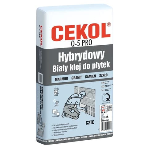 ⁨Klej HYBRYDOWY BIAŁY DO PŁYTEK CEKOL Q-5 PRO MARMUR KAMIEŃ GRANIT SZKŁO 5KG⁩ w sklepie Wasserman.eu