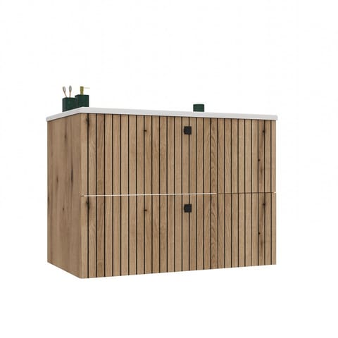 ⁨SZAFKA POD UMYWALKĘ TIGO 80 2S DĄB EVOKE RYFLOWANY FRONT + UMYWALKA⁩ w sklepie Wasserman.eu