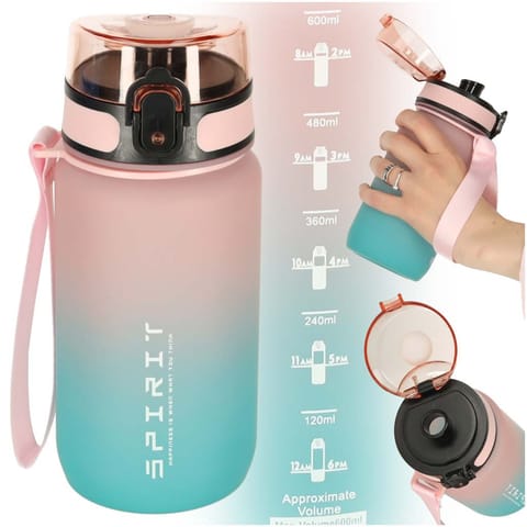 ⁨Butelka na wodę bidon ze słomką uchwytem sportowy 600ml różowo-niebieski⁩ w sklepie Wasserman.eu