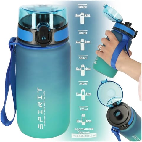 ⁨Butelka na wodę bidon ze słomką uchwytem sportowy 600ml niebiesko-zielony⁩ w sklepie Wasserman.eu