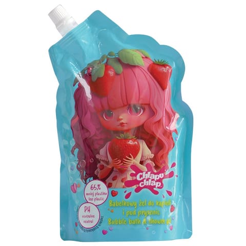 ⁨CHLAPU CHLAP Bąbelkowy żel do kąpieli i pod prysznic doypack - zapach truskawka 400 ml⁩ w sklepie Wasserman.eu