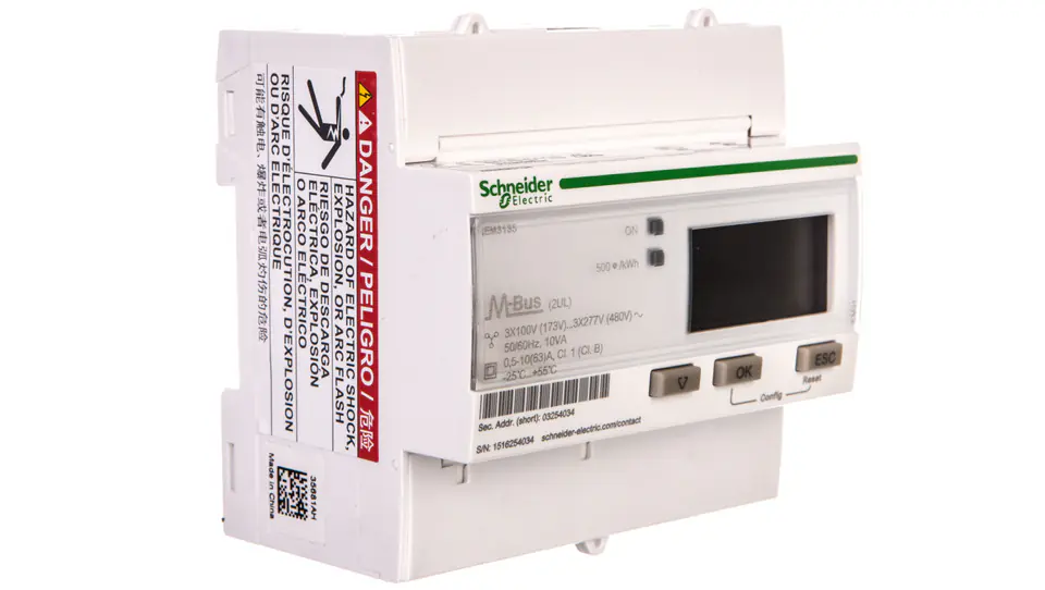 ⁨Electricity meter 1/3-phase 63A 100-277/173-480V class 1/B M-Bus MID tariff digital modular iEM3135 A9MEM3135⁩ at Wasserman.eu