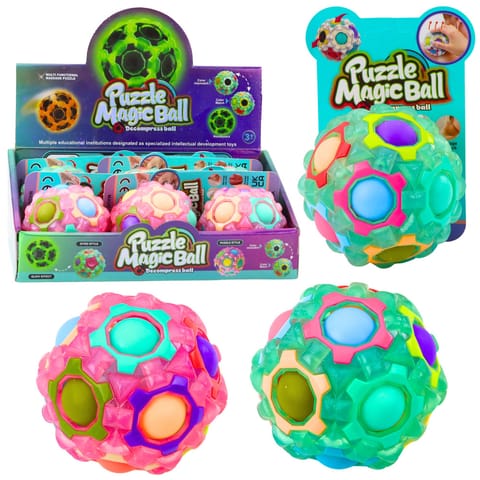 ⁨Magiczna Piłka Łamigłówka Logiczna Fluorescencyjna Wypustki 7cm Mix⁩ w sklepie Wasserman.eu