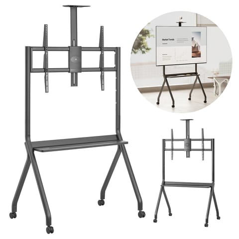 ⁨Stand / wózek do TV Maclean, półka na kamerę, na kółkach, 55-100", max. obciążenie 120kg/10kg półka, max. VESA 900x600, czarny,⁩ w sklepie Wasserman.eu