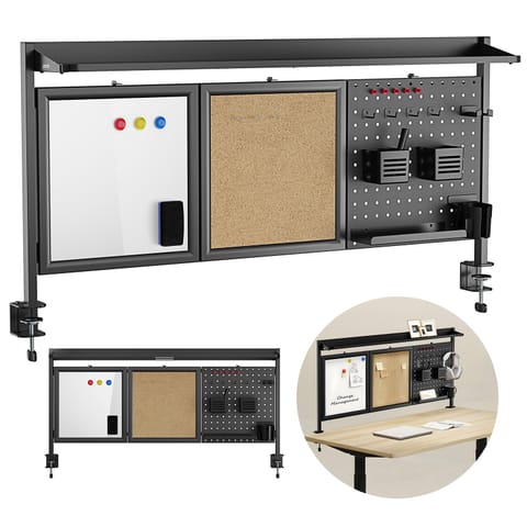 ⁨Przegroda biurkowa / organizer Ergo Office, max. obciążenie 10kg, biała i korkowa tablica, szerokość 1250mm, czarna,ER-300 B⁩ w sklepie Wasserman.eu