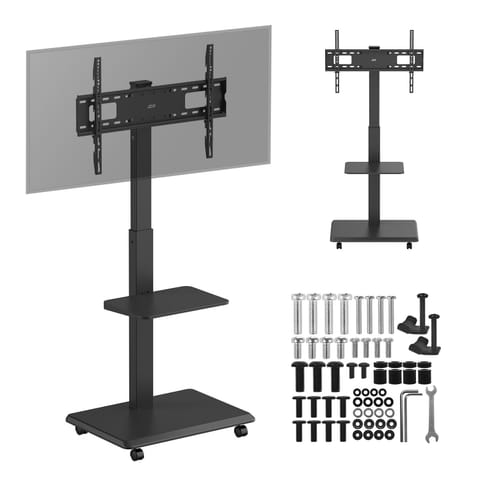 ⁨Stand / wózek dla TV Ergo-Office, max. obciążenie 50kg / 5kg półka, max. VESA 600x400, wbud. listwa zasil., czarny, ER-304 B⁩ w sklepie Wasserman.eu