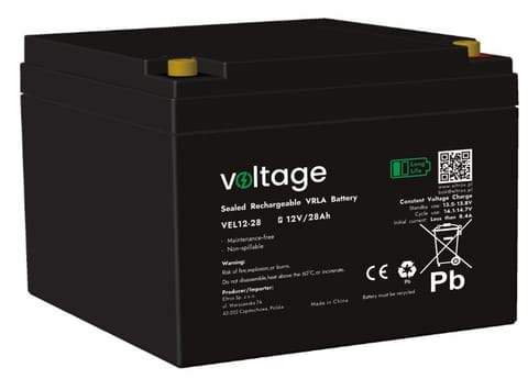 ⁨Akumulator AGM Voltage Long Life 12V 28Ah VEL12-28 (Żywotność 15 lat)⁩ w sklepie Wasserman.eu
