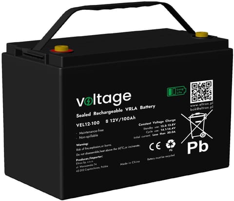 ⁨Akumulator AGM Voltage Long Life 12V 100Ah VEL12-100 (Żywotność 15 lat)⁩ w sklepie Wasserman.eu
