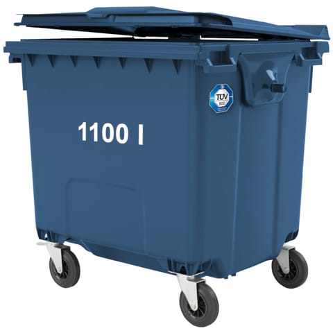 ⁨Kontener pojemnik na odpady śmieci komunalne PZH EN 840-2 DIN 1100L - niebieski⁩ w sklepie Wasserman.eu