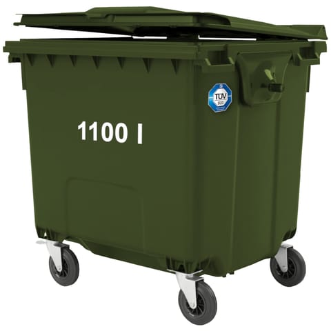 ⁨Kontener pojemnik na odpady śmieci komunalne PZH EN 840-2 DIN 1100L - zielony⁩ w sklepie Wasserman.eu