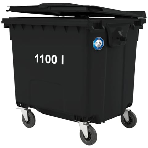 ⁨Kontener pojemnik na odpady śmieci komunalne PZH EN 840-2 DIN 1100L - czarny⁩ w sklepie Wasserman.eu