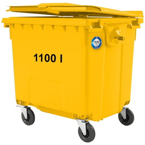 ⁨Kontener pojemnik na odpady śmieci komunalne PZH EN 840-2 DIN 1100L - żółty⁩ w sklepie Wasserman.eu
