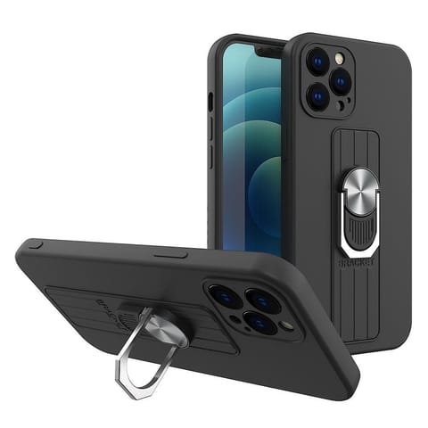 ⁨Silikonowe etui z uchwytem na palec i podstawką do Xiaomi Poco M4 Pro 5G Ring Case - czarny⁩ w sklepie Wasserman.eu