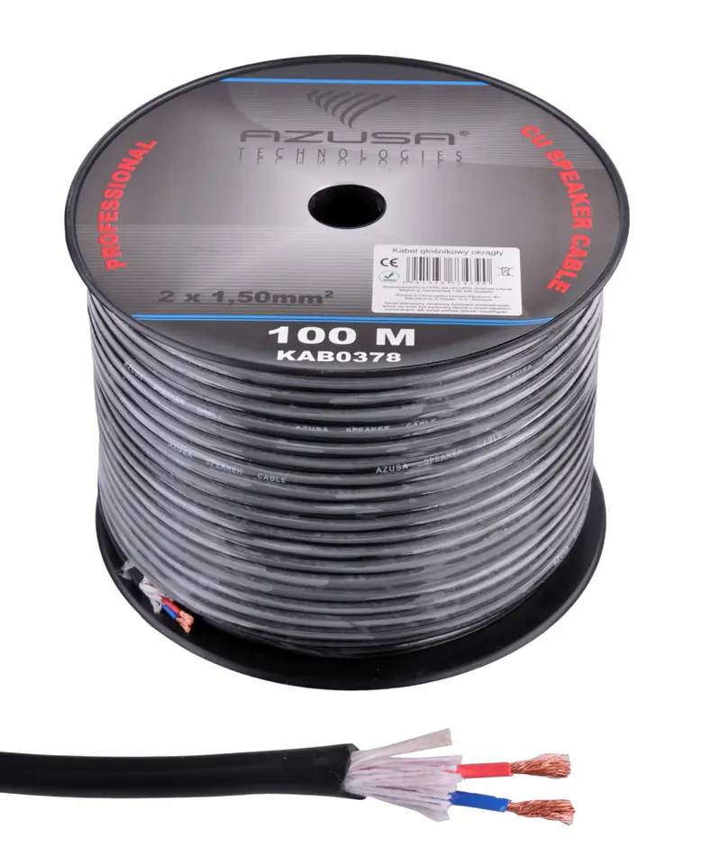 KAB0378 Kabel głośnikowy okrągły Azusa 1.5mm + bawełna (rolka 100m) w sklepie Wasserman.eu