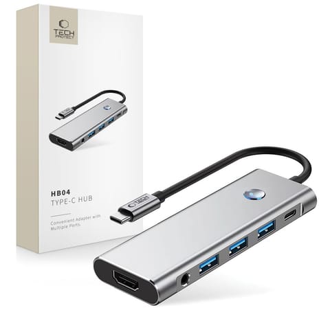 ⁨9w1 HUB Adapter USB-C USB-A HDMI SD TF PD 100W mini jack 3.5 4K 60Hz - szary⁩ w sklepie Wasserman.eu