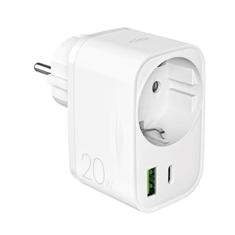 ⁨Ładowarka sieciowa USB-A USB-C z gniazdem Schuko PD 20W - biała⁩ w sklepie Wasserman.eu