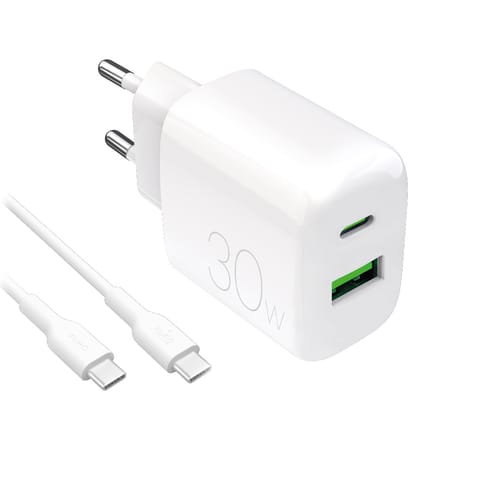 ⁨Ładowarka sieciowa USB-A USB-C z kablem USB-C 30W 1.2m - biała⁩ w sklepie Wasserman.eu
