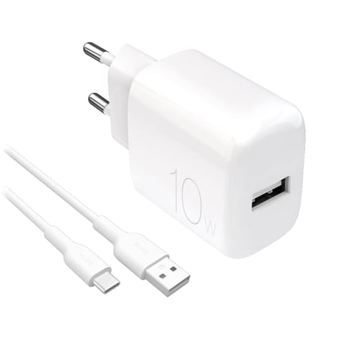 ⁨Ładowarka sieciowa USB-A PROLITE 10W z kablem USB-A - USB-C 1.2m - biała⁩ w sklepie Wasserman.eu