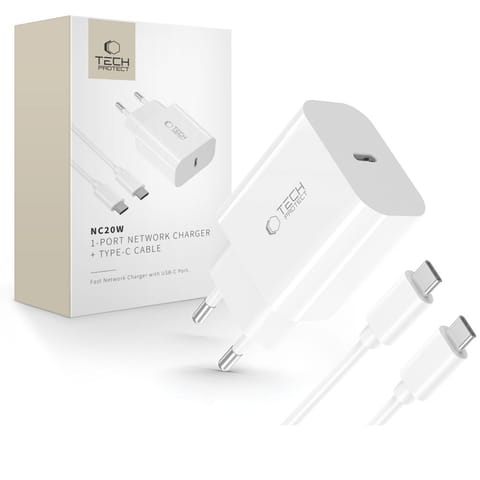 ⁨Ładowarka sieciowa USB-C z kablem USB-C PD 20W - biała⁩ w sklepie Wasserman.eu