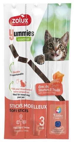 ⁨Zolux Yummies Miękki przysmak dla kota - Pałeczki Łosoś & Pstrąg 3x5g⁩ w sklepie Wasserman.eu