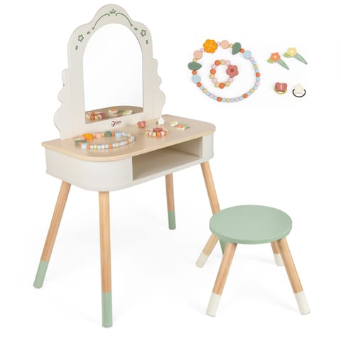 ⁨CLASSIC WORLD Drewniana Toaletka z Lustrem Krzesełkiem i Akcesoriami Pastelowa⁩ w sklepie Wasserman.eu