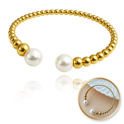 ⁨Bransoletka na rękę stal chirurgiczna pozłacana 14k złotem, perły BST1563⁩ w sklepie Wasserman.eu