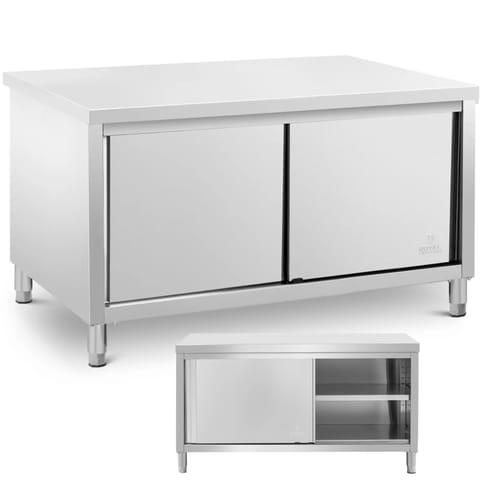 ⁨Stół blat roboczy centralny z szafką drzwi suwane STAL 160 x 80 cm⁩ w sklepie Wasserman.eu
