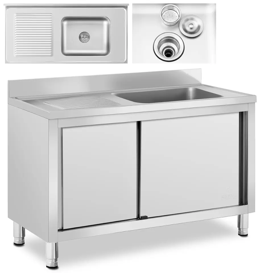 ⁨One-chamber catering pool sink with cabinet with sliding door right 120 x 60 x 95 cm⁩ at Wasserman.eu