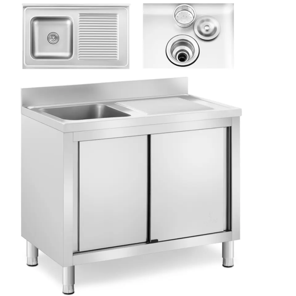 ⁨One-chamber catering pool sink with cabinet with sliding door left 100 x 60 x 95 cm⁩ at Wasserman.eu