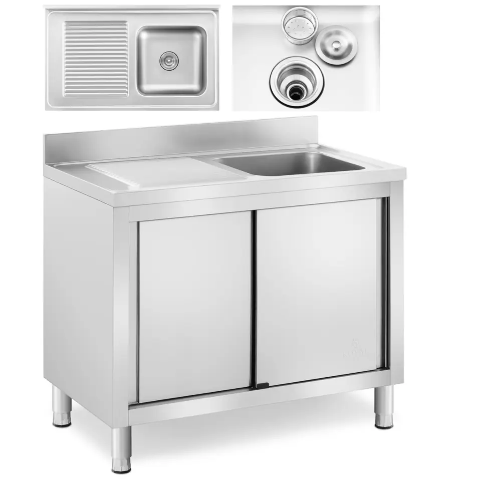 ⁨One-chamber gastronomic pool sink with cabinet with sliding door right 100 x 60 x 94 cm⁩ at Wasserman.eu