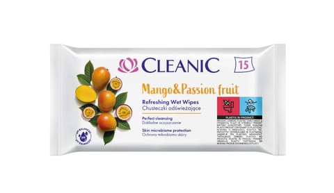 ⁨CLEANIC Chusteczki odświeżające – Mango & Passion Fruit - 15 sztuk⁩ w sklepie Wasserman.eu