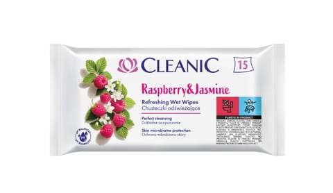⁨CLEANIC Chusteczki odświeżające – Raspberry & Jasmine - 15 sztuk⁩ w sklepie Wasserman.eu