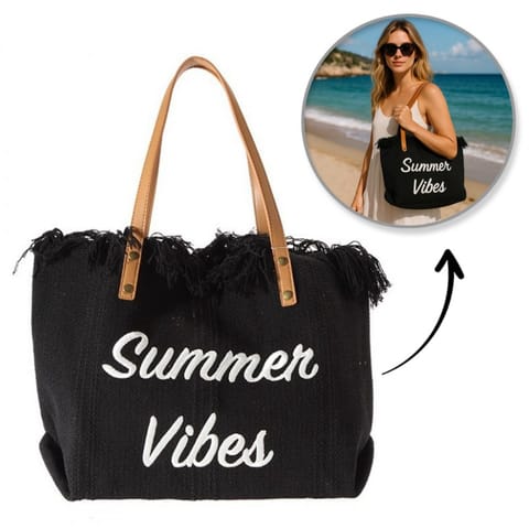 ⁨TORBA PLAŻOWA BOHO Z frędzlami czarna TP11CZ⁩ w sklepie Wasserman.eu
