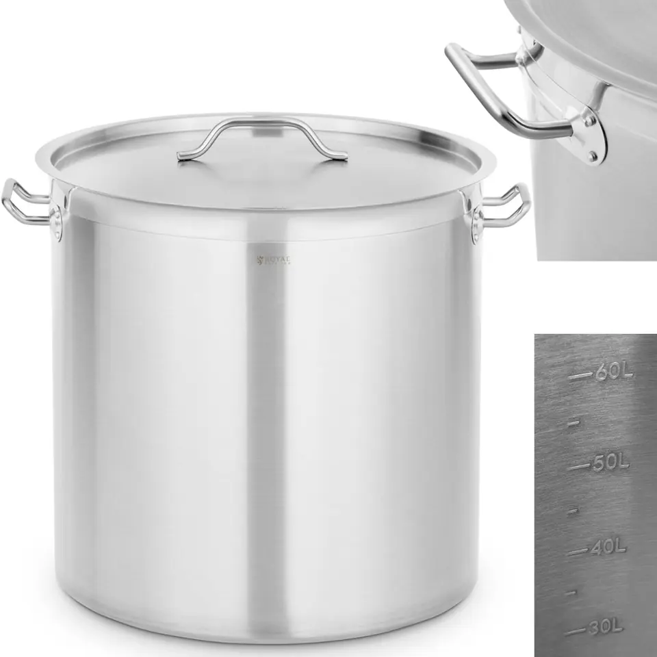 ⁨Steel pot with measuring glass lid for electric gas induction cooker 71 l⁩ at Wasserman.eu