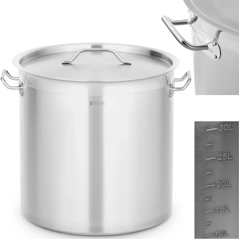 ⁨Steel pot with measuring glass lid for electric gas induction cooker 33 l⁩ at Wasserman.eu