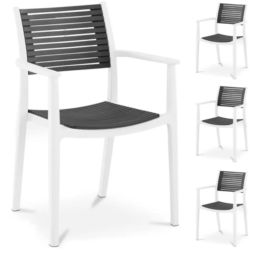 ⁨Plastic chair with openwork backrest for terrace balcony 4 pcs. black and white⁩ at Wasserman.eu